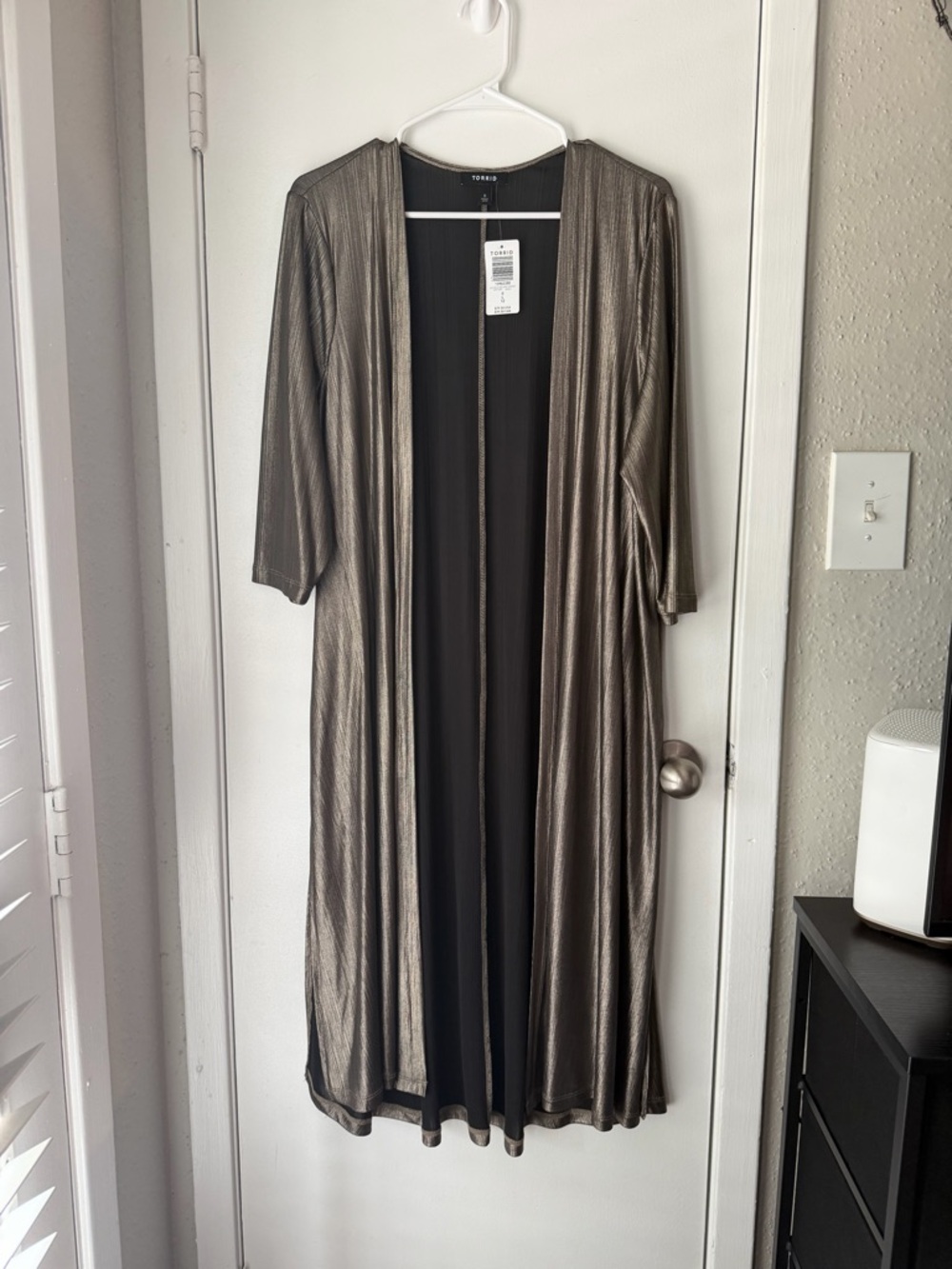 torrid Metallic Bronze Open-Front Duster with Black Lining - Picture 6 of 7